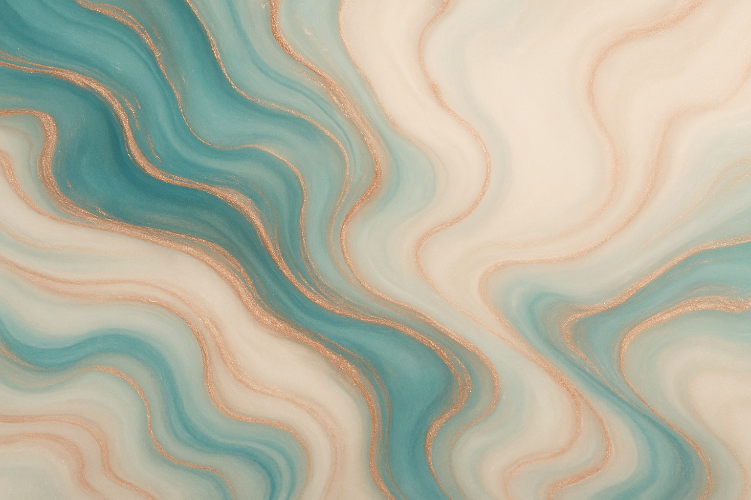 A dreamy abstract background with swirls of resin-like marble textures in teal, rose gold, and ivory. Fun, modern, and slightly magical. Clean enough for website text overlay.